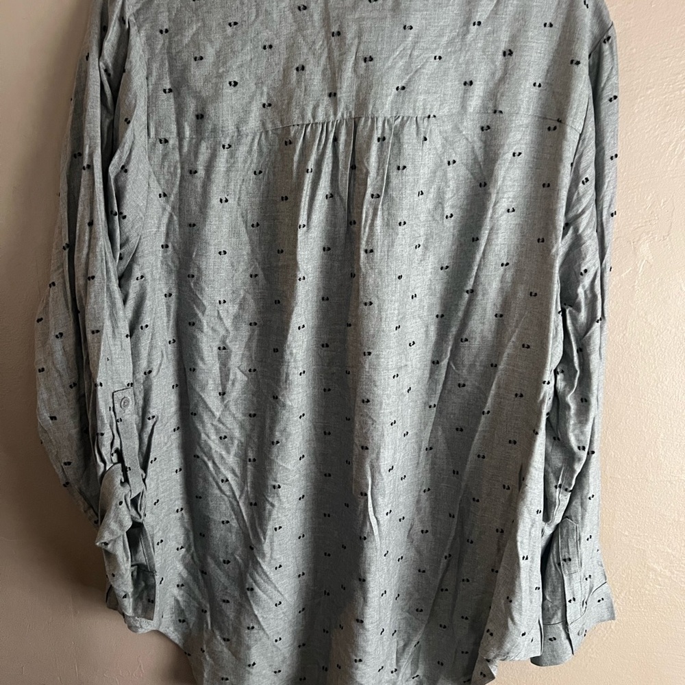 CJ Banks Gray Blouse with Relaxed Fit and Mandarin Collar - Picture 5 of 5